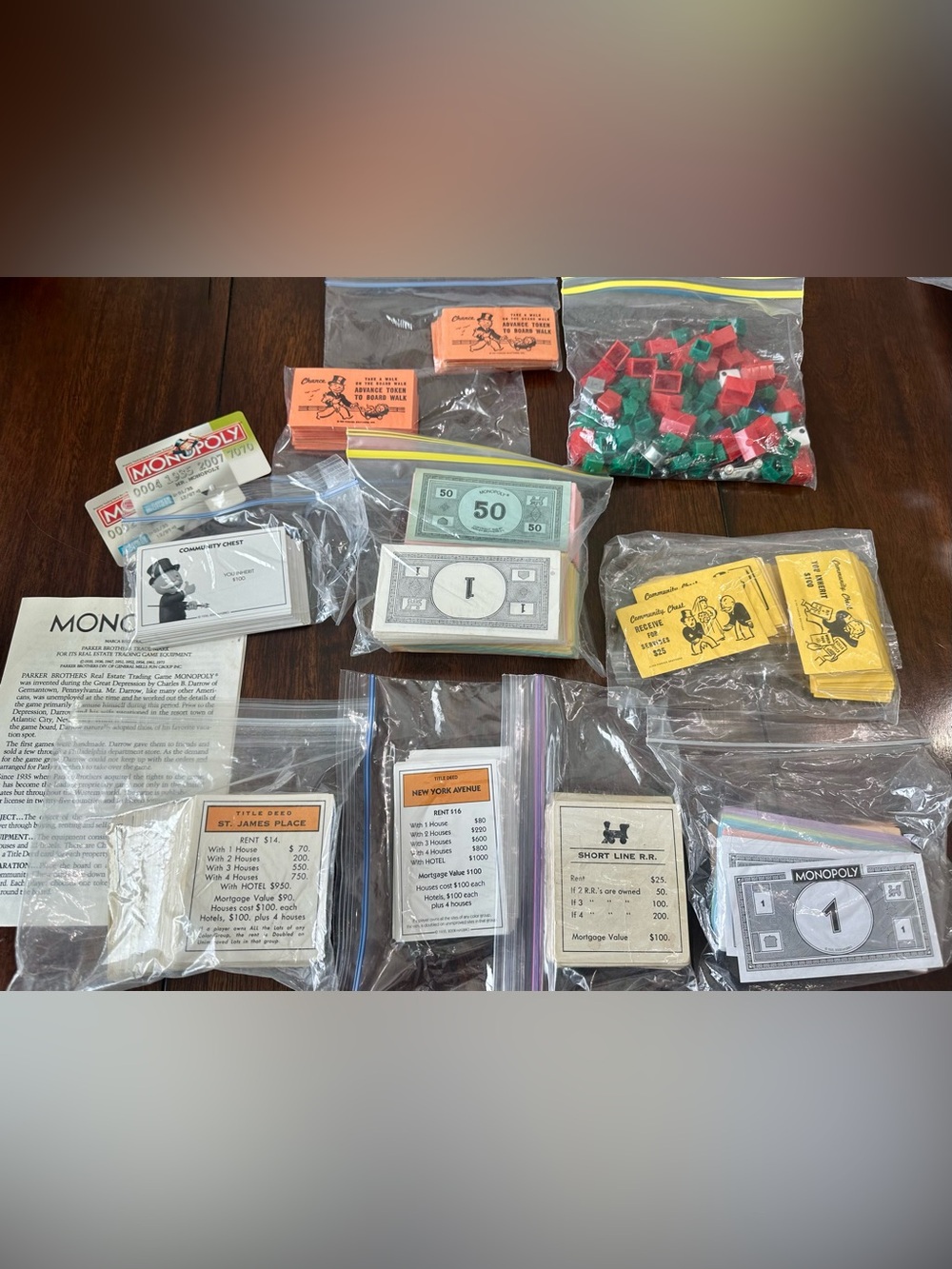 Vintage Monopoly Replacement Parts Lot - Cards, Money, Houses & Hotels, etc.
